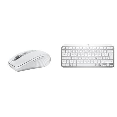 Logitech MX Anywhere 3S Compact Trådlös Mus, Snabb Rullning, 8K DPI Avläsning på alla ytor, Tysta klick - Pale Grey & Logitech MX Keys Mini 920-010480 Tangentbord, Grå (tyska tangentbordslayout)