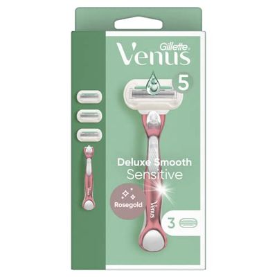 Gillette Venus Deluxe - Maquinilla de afeitar suave y sensible para mujer, 3 unidades, con 5 cuchillas duras como un diamante