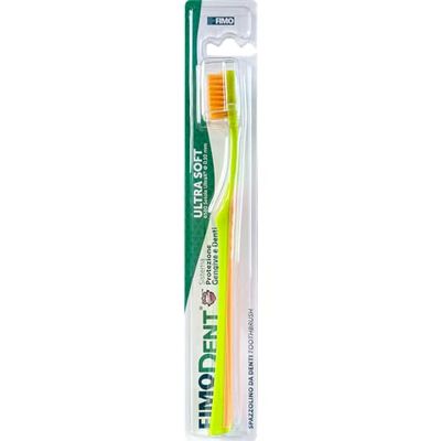 Fimodent Brosse à dents Ultra Soft avec système de protection des gencives et des dents - Équipée de poils 6580 UltraX de dureté souple, doux pour les gencives et l'émail - Couleur Vert Orange