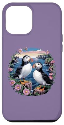 Puffin Pair by the Cliffs in Floral Coastal Seabird Art Case for iPhone 12 Pro Max