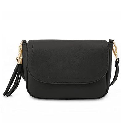 EVVE Bolsos cruzados para mujer - Estilo monedero con solapa, Riñonera, Negro