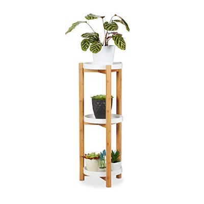 Relaxdays Suporte para plantas de interior 3 níveis, bambu - DM, castanho-branco, 79 x 30 cm