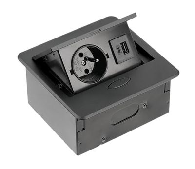 GTV - Presa per mobili AVARO, 1 presa francese, USB A+C, lunghezza cavo 1,5 m, colore nero, per scrivania, tavolo, cucina e ufficio | Dimensioni compatte
