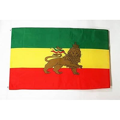 AZ FLAG - Bandera Etiopia con Leon - 90x60 cm - Bandera Etíope con Armas 100% Poliéster con Ojales de Metal Integrados - 50g - Colores Vivos Y Resistente A La Decoloración