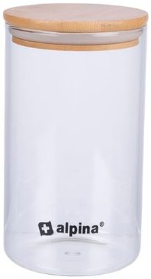 alpina Barattolo in vetro borosilicatobambù, 900 ml, Contenitore Ermetico Barattoli, adatto per caramelle, riso, spagetthi, cornflakes e molto altro ancora, lavabile in lavastoviglie