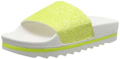 The White Brand Dames Glitter Matte Open Teen Sandalen, Geel Neon Geel Neon Geel, 40.5 EU