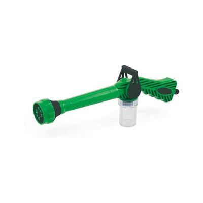 Pistola lanzadora de agua para riego con depósito para agua, lanza multichorro con conector universal para mangueras de jardín, ideal para la limpieza de coches y canalones, de plástico, 5,5 x 41 x 15