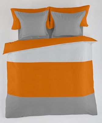 FUNDA NORDICA tricolor perla-ocre-plomo - Cama de 135/140 (1 pieza) - 50% algodón / 50% poliéster - 144 hilos. Gramage: 115