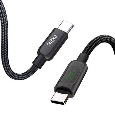 深圳市克劳福德科技有限公司 XO Flätad USB-C-hane till USB-C 60W hane kabel med LED-display - Laddning + dataöverföring Hög hastighet - Längd 1m