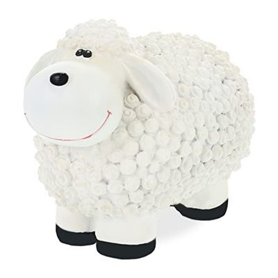 Relaxdays Pecorella Decorativa da Giardino, Statua Autoportante in Poliresina, HLP16x21x12,5cm, Esterni&Interni, Bianco, 1 pz