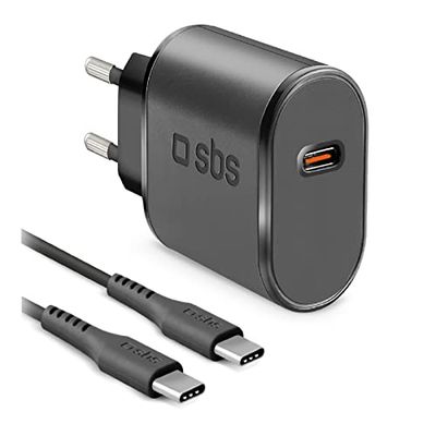 SBS Kit con Caricatore USB C da Parete e Cavo USB C da 1 Metro, Caricabatterie da Parete e Ciabatta Multripresa da 15W per Cellulari, Auricolari TWS, Smartwatch, Powerbank, Speaker, Kobo, Kindle