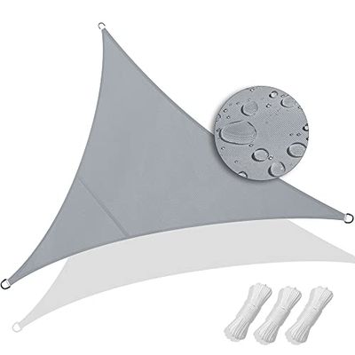 VOUNOT Zonnezeil Driehoekig incl. bevestigingskoorden Waterdicht, zonwering Weerbestendig en UV-bescherming, voor balkon Tuinterras, 3x3x3m, Grijs