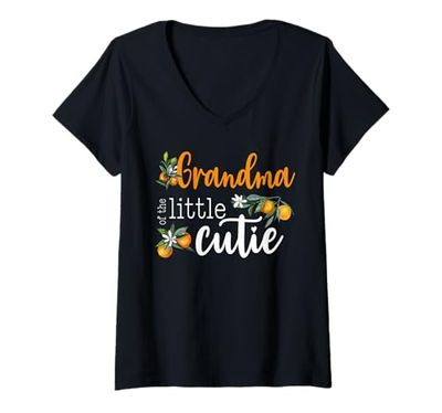 Donna Grandma Little Cutie Baby Shower, festa arancione per il primo compleanno Maglietta con Collo a V