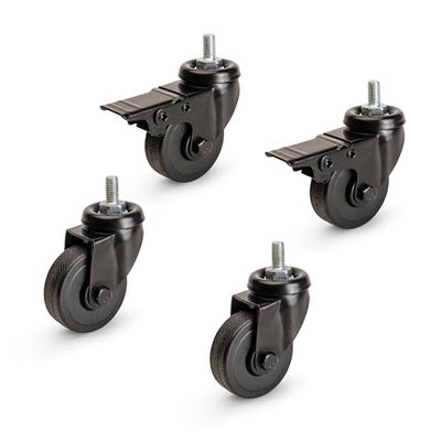 Emuca - Kit of 4 castors Black castors with bolt, diameter 50mm, Plastic and Steel, Black