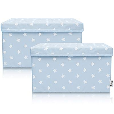 LIFENEY Lot de 2 boîtes de rangement pour enfants (37 x 25 x 21 cm) I Panier de rangement pour chambre d'enfant et salon I Boîtes de rangement pour enfants (étoile bleu clair)