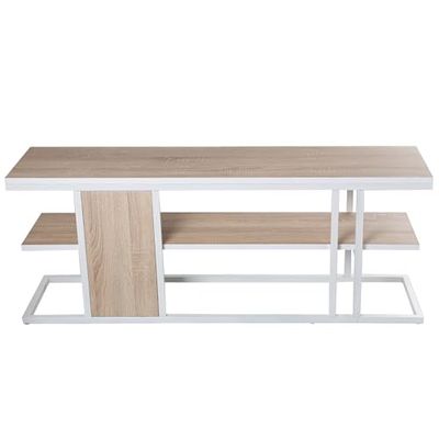 DRW Mesa de TV de Madera y Metal en Blanco y Roble 120x30x46cm