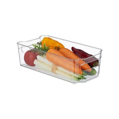 Relaxdays Organizer na lodówkę, przechowywanie żywności, wys. x szer. x gł.: 9 x 31,5 x 15,5 cm, pojemnik kuchenny z uchwytem, przezroczysty
