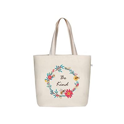 Eco Right Esthetische canvas draagtas voor dames - grote, herbruikbare draagtas met ritssluiting en binnenzak, perfect voor school, winkelen, werk, strand, schattig en milieuvriendelijk cadeau voor