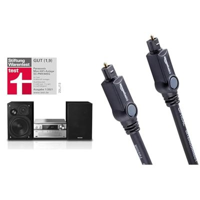 Panasonic System Micro Hifi, Srebrny/Czarny, 120 W & Amazon Basics Toslink optyczny cyfrowy kabel audio, 3 m, kompatybilny z telewizorem, czarny