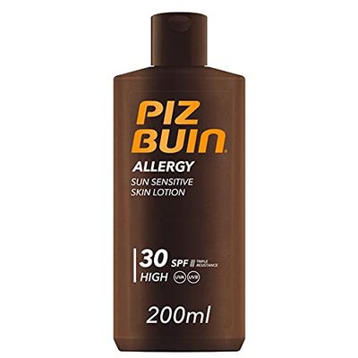 PIZ BUIN Allergy Latte Solare SPF 30, Crema solare 30 per pelli delicate e sensibili al sole, Protezione solare 30 con filtro solare UVA/UVB, Latte solare SPF 30 resistente all'acqua, 200 ml