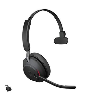 Jabra Evolve2 65 Auriculares Inalámbricos Monoaurales PC con Cancelación de Ruido - Certificados para Microsoft Teams - Batería de Larga Duración - Adaptador Bluetooth USB-C - Negro