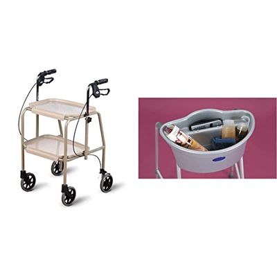 Homecraft Walker Trolley, Mobility Walker with Wheels, Beige & Buckingham Walking Frame Caddy, Add to Mobility Walker, Transport Small Items, Holds Full Size Plate, Eldery Assistance, 45.7 x 31 cm