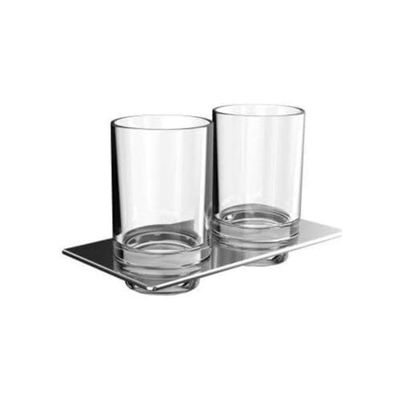 Emco Art 162500100 Double Glass Holder (Clear Crystal Glass, Chrome Holder, Dimensions 194 x 101 mm, Toothbrush Holder) Glass Normal