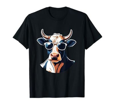 Cow Head with Sunglasses – Cartoon Animal Illustration T-Shirt