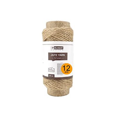 D.RECT 800197 Cordon en Jute Naturel Marron 25 m - 12 pièces | Cordon d'emballage pour Cadeau, Bricolage, Décoration, 1,2 mm d'épaisseur