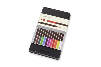 Moleskine Naturligt smart akvarellpenna, set med 12 pennor gjorda av naturligt cederträ, förpackad i en metalllåda