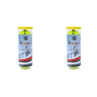 SPORTSIDE - Tube 3 Balles de Tennis Qualité A+ - Jeu de Raquette - Balle De Tennis - 040216 - Jaune - Feutre - 6,5 cm - Article de Sport (Lot de 2)