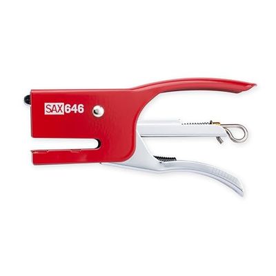 Pinza per cucire SAX in metallo rosso, per 6/4 graffette, per 20 fogli, metallo robusto, adesione chiusa, design moderno ed elegante
