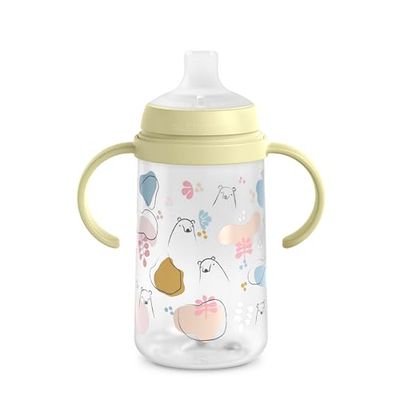 Suavinex, Vaso Aprendizaje Bebé con Boquilla de Silicona y Asas, Biberón con Asas, con Sistema Anticólico, Tapa Protectora, Vaso Antiderrame, 270 ml, Bébés +6 Meses, Apto Lavavajillas, Bears Verde