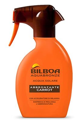 Bilboa Aquabronze, Spray Abbronzante Carrot, Acqua Solare Abbronzante con Cristalli di Mentolo e Attivatore di Melanina, Rinfresca la Pelle e Prolunga l'Abbronzatura, Dermatologicamente Testato, 250ml