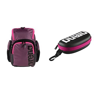 ARENA Spiky III Backpack 35, Zaino Unisex Adulto, Plum-Neon_Pink, TU & Goggle Case, Astuccio Per Occhialini Unisex Adulto, Nero (Black/White/Fuchsia), Taglia Unica