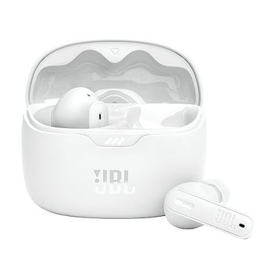 JBL Tune Beam, Écouteurs sans fil avec Réduction de Bruit, Bluetooth 5.3, autonomie jusqu'à 48 h, charge rapide, son JBL Pure Bass, blancs