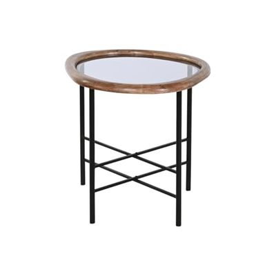 Home ESPRIT Mesa de Centro Marrón Negro Natural Cristal Madera de Abeto 61 x 50 x 53 cm