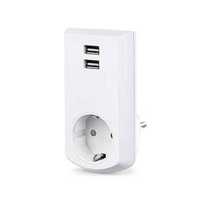 conecto CC50248 Tomada de contacto de proteção (Schuko) com 2 portas USB (2,1 A / 5 V), branca