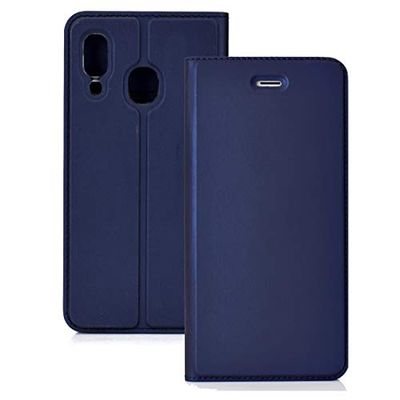Carcasa de telefono for la Galaxia A40 de la Chaqueta de teléfono Ultra-Delgado de tensión Normal magnética de succión Tarjeta de TPU + PU móvil con Chuck y Brackett. (Oro) (Color : Azul)