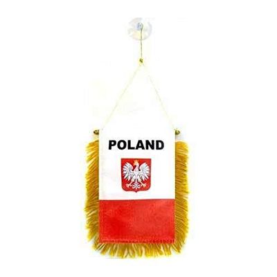 AZ FLAG - Poland with eagle Mini Banner - 6'' x 4'' - 100% Polyester Polish coat of arms Small Pennant for Car - Double-sided Flag with Suction Cup Hanger