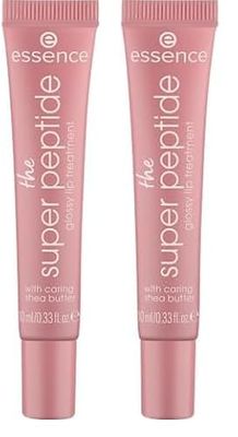 Essence Cosmetics The Super Peptide Glossy Lip Treatment, Levigante, con Vitamine, Curativo, Lucida, 10 ml (Confezione da 2)