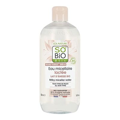 So'Bio étic - Eau micellaire lactée - Mon Lait d'Ânesse - Tous types de peaux - Certifié Cosmebio - Flacon de 500 ml