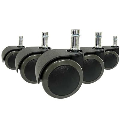 hjh OFFICE 619032 Stol på hjul Svart 5x ROLO EASY 10mm/50mm Hårda golv - Stol på hjul Svart, 5-pack, Högkvalitativa belastningsbromsande hjul för hårda golv, Tillverkad i Tyskland