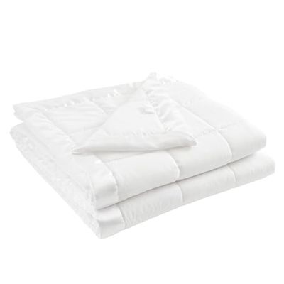 Madison Park Windom Down alternatieve deken, premium 3M Scotchgard-vlekreleasebehandeling, alle seizoenen lichtgewicht en zachte hoes voor bed, satijnen bekleding, witte Twin