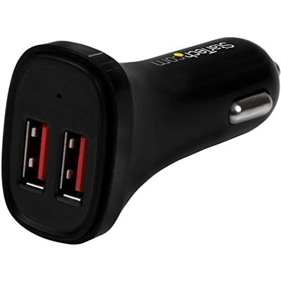 StarTech.com Dual Port USB Car Charger - High Power 24W/4.8A - Black - 2-Port USB Car Charger - Charge two tablets at once (USB2PCARBKS)