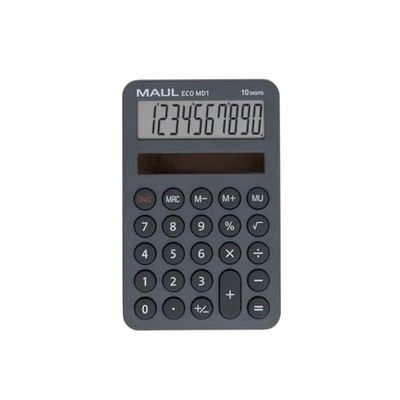 MAUL Calcolatrice Eco MD 1 | Calcolatrice solare con 10 cifre e 5 funzioni | Calcolatrice in 60% plastica riciclata | Calcolatrice da tavolo per ufficio, scuola | Premio angelo blu | Grigio