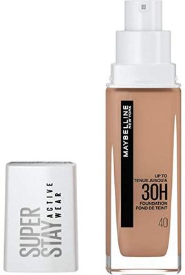 Maybelline New-York - Fondotinta liquido a lunga tenuta, senza trasferimento, alta copertura, Superstay Active Wear 30 h, tinta: cannella (40), capacità: 30 ml