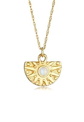 Elli Collana Donna Sun Ciondolo Coin Vintage Trend con pietra di luna in argento 925 placcato oro