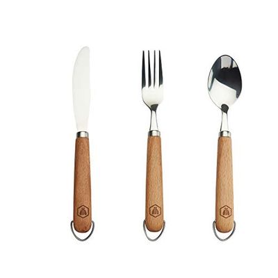 LAGUIOLE - Set de 3 Couverts de Pique-Nique -Manches en Bois de Hêtre