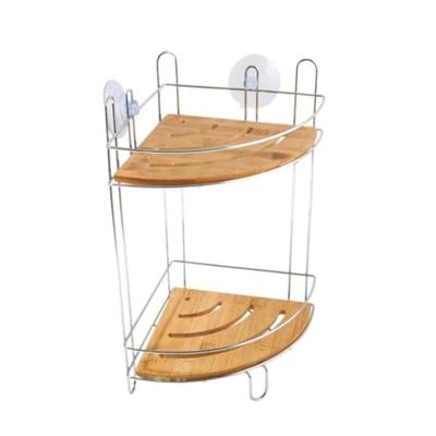 MSV Etagère de Douche d'angle à ventouses en Bambou